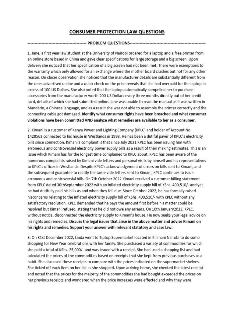 Consumer Protection Law Questions | PDF | Tort | Product Liability