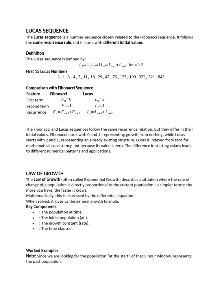 Lucas Sequence and Law of Growth | PDF | Recurrence Relation | Sequence