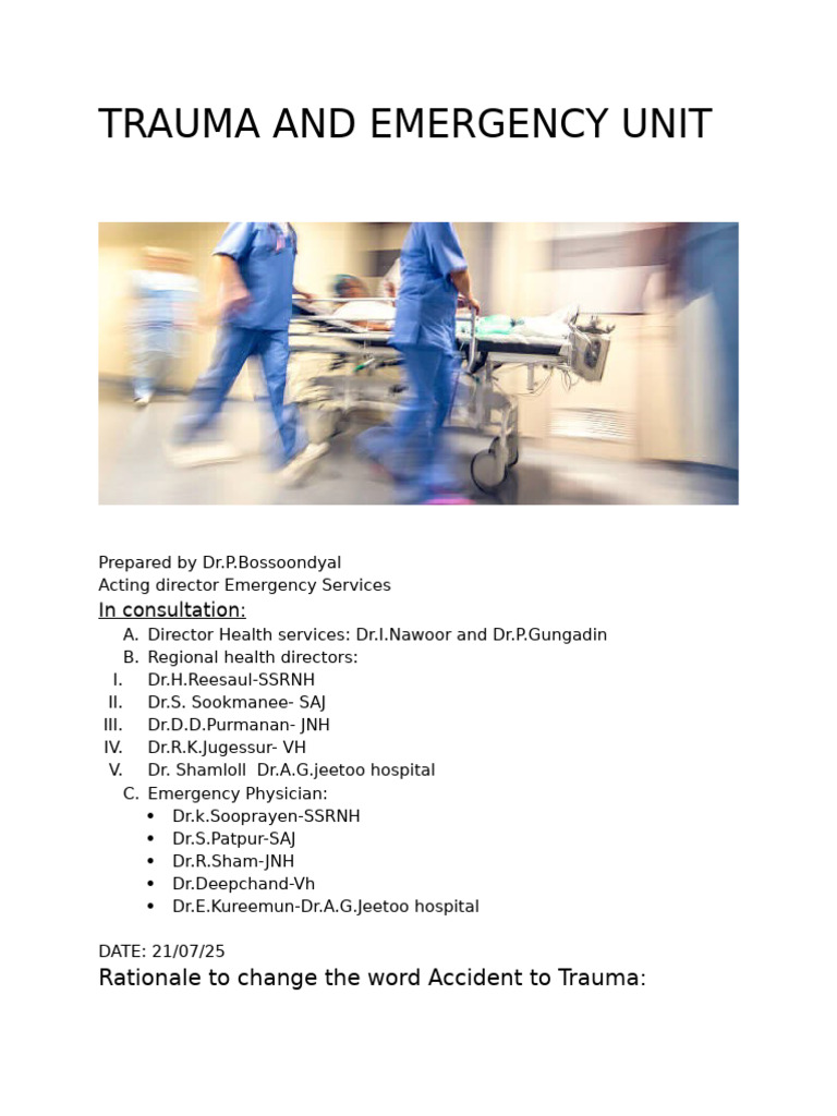 Trauma and Emergency Unit Project | PDF | Emergency Department | Hospital