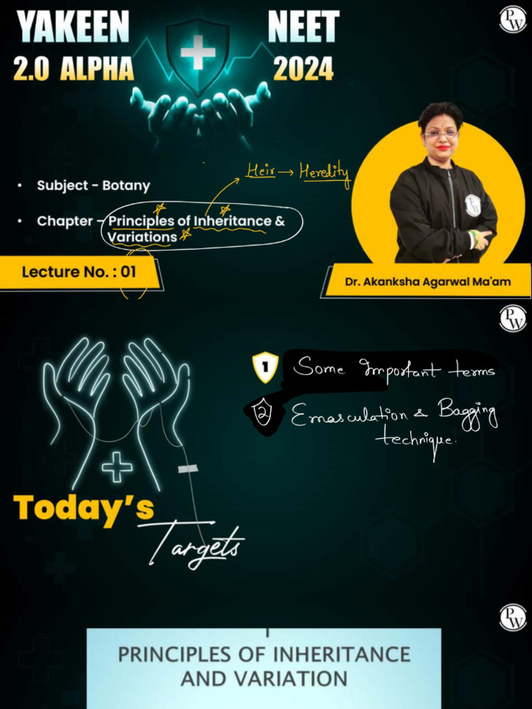 Principles of Inheritance and Variation 01 Class Notes Yak | PDF