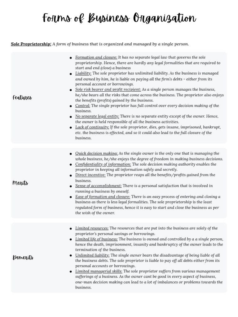 Forms of Business Organization - Notes | PDF | Partnership | Cooperative