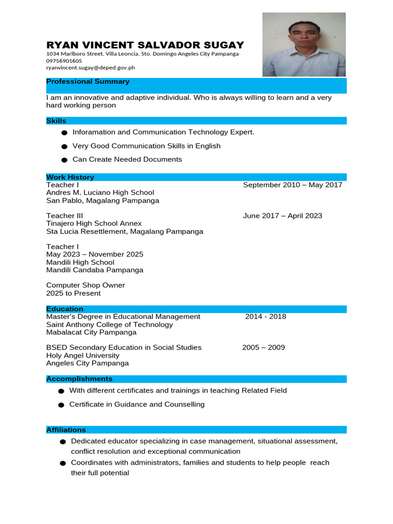 RVSS Resume | PDF | Teachers