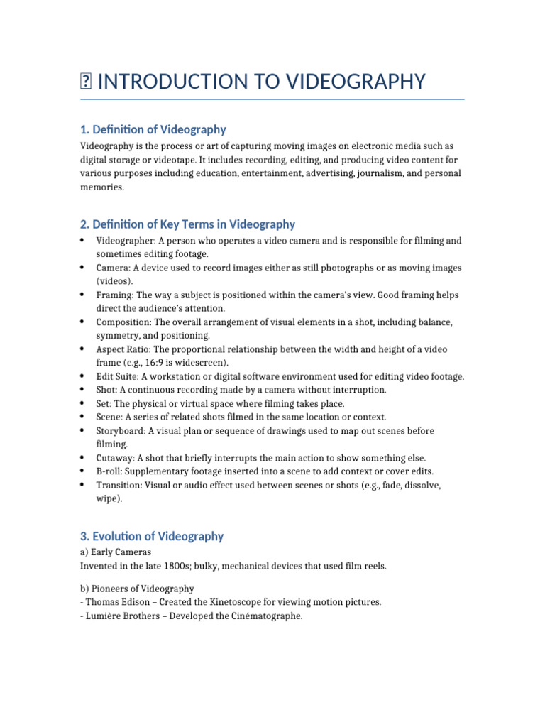 Comprehensive Introduction To Videography | PDF | Video | Camera