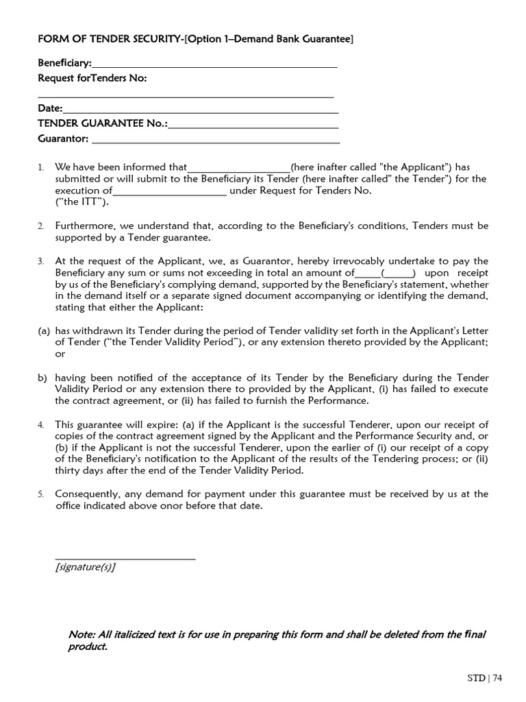 Format of Tender Security | PDF | Surety | Receipt