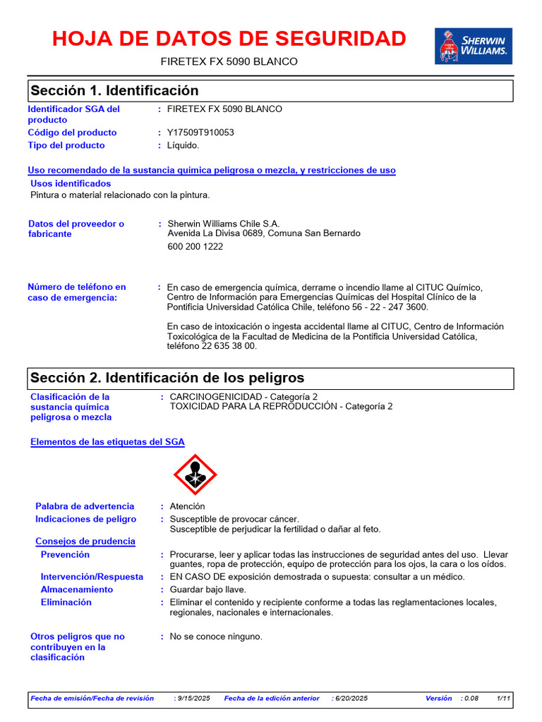 HDS Firetex FX 5090 Blanco | PDF | Toxicidad | Cáncer