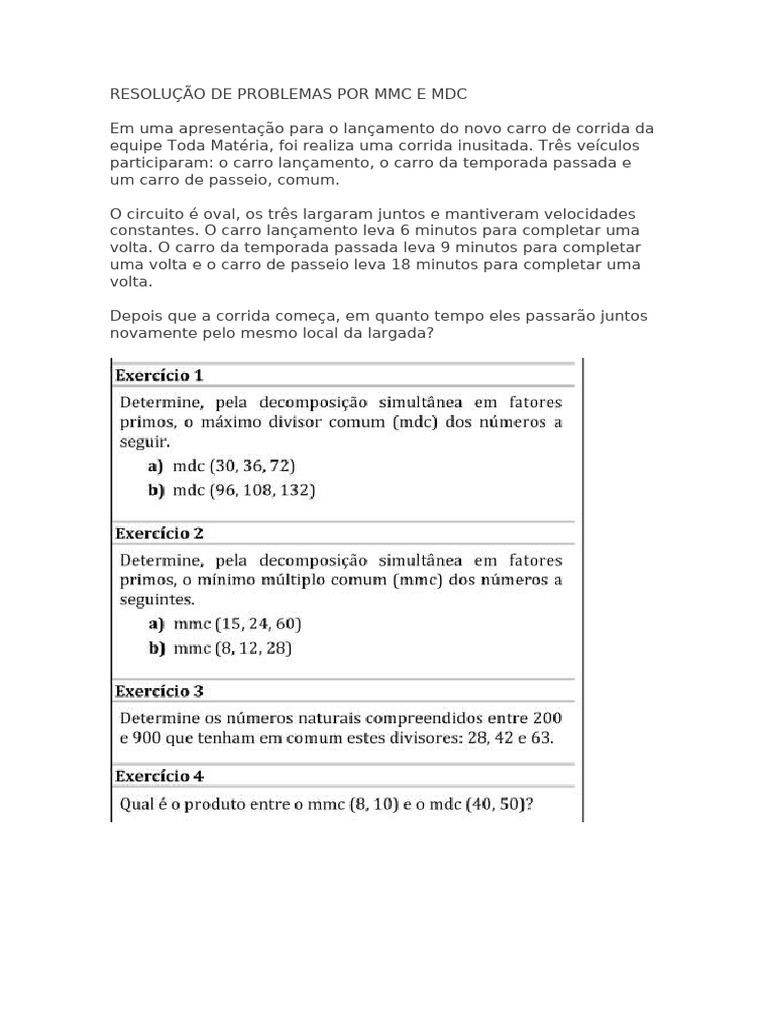 Resolução de Problemas Por MMC e MDC | PDF