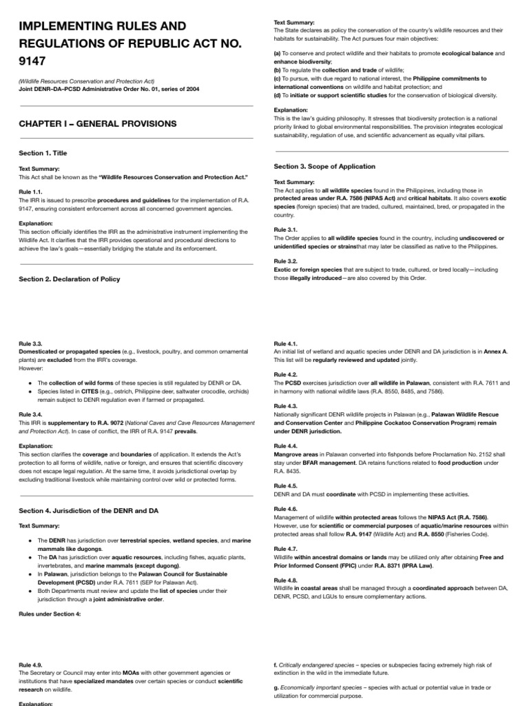RA 9147 IRR Summary | PDF | Cites | Conservation Biology