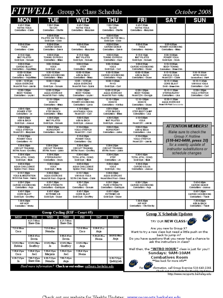 Fitwell Group X Class Schedule October 2008 | PDF | Physical Fitness ...