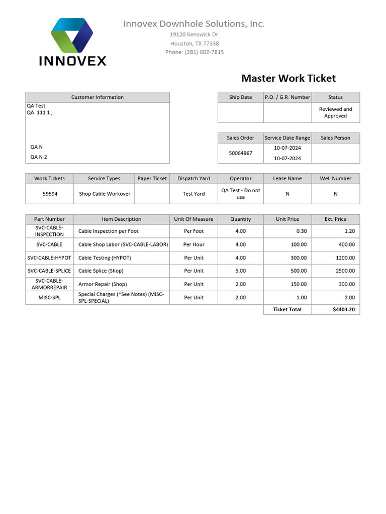 IDS Master Work Ticket - QA Test - QA Test - Do Not Use N N - 613C | PDF