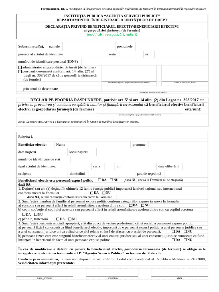 Formularul BE 7 3 | PDF