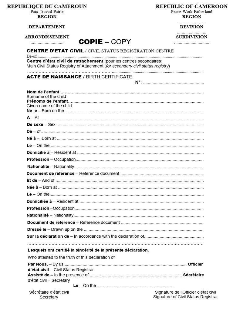 Acte de Naissance Copie | PDF