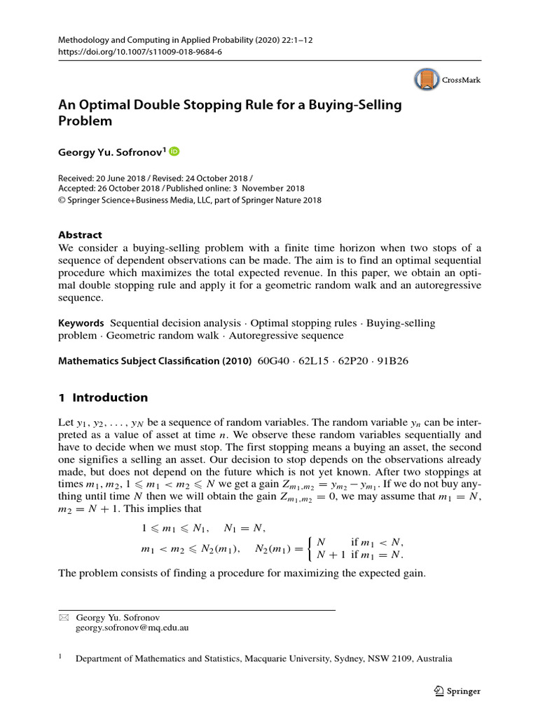 Optimal Stopping Problem MDP (Buy Sell) | PDF | Sequence | Random Variable