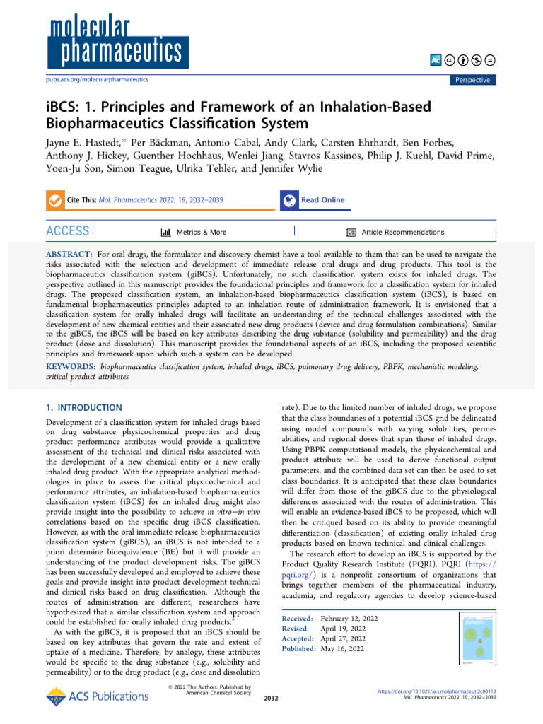 Ibcs 1 Principles and Framework of An Inhalation Based Biopharmaceutics ...