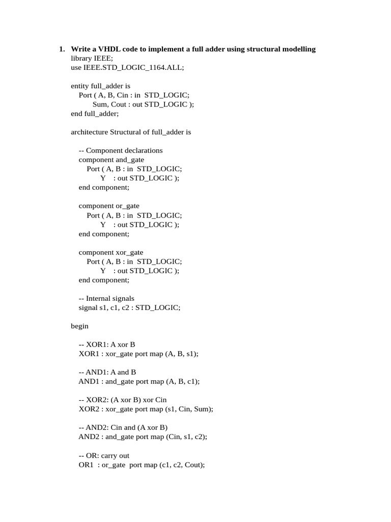 Unit 1 - VHDL Codes | PDF | Digital Electronics | Computer Programming