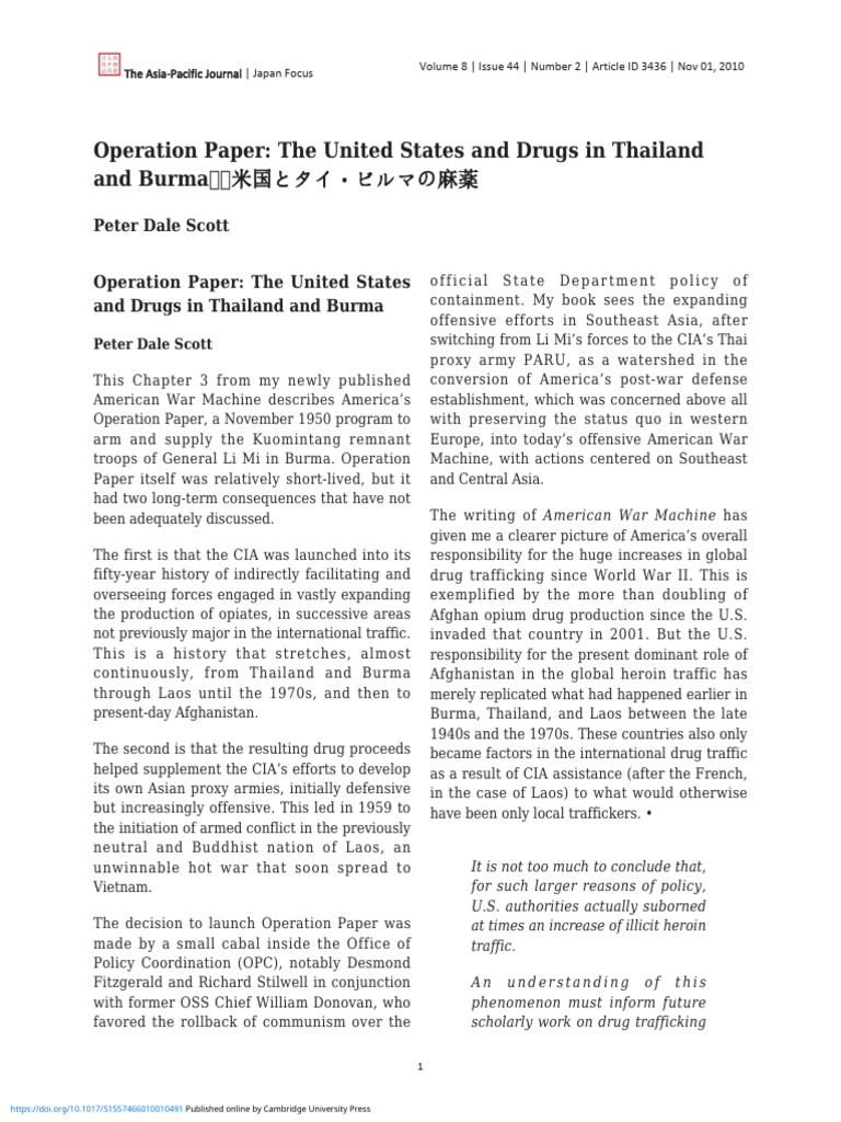 Operation Paper The United States and Drugs in Thailand and Burma | PDF ...