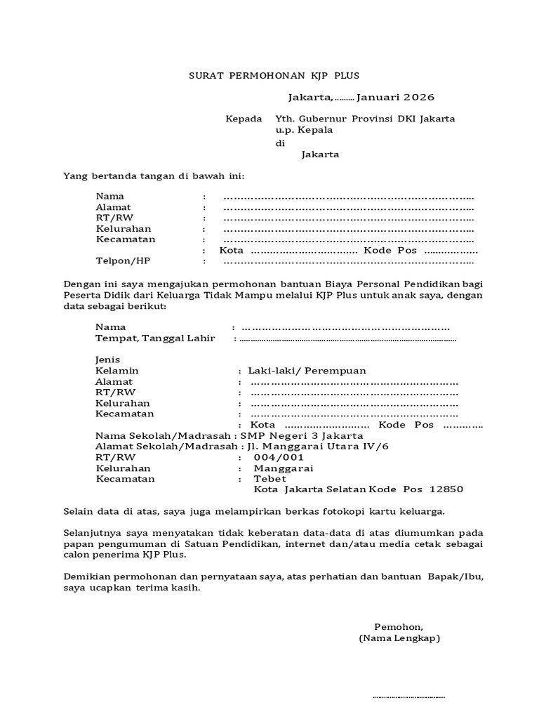 Surat Permohonan KJP 2026 | PDF