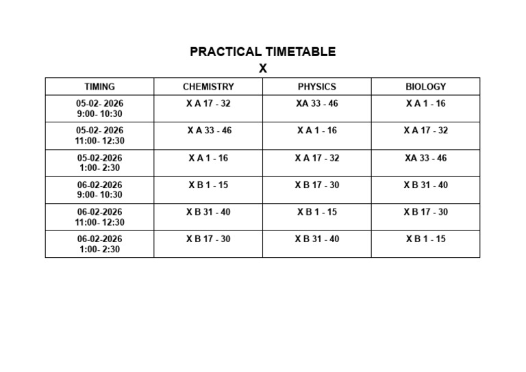 Practical Timetable 1 | PDF
