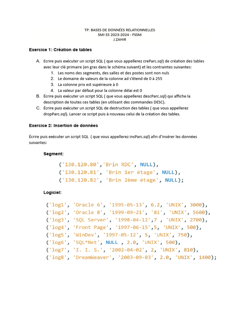 TP - Bases de Données Relationnelles | PDF | SQL | Recherche d'information