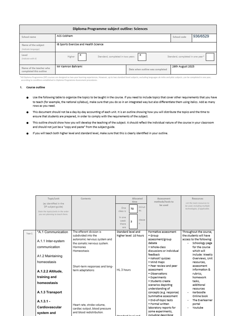 DP Course Outline - ACS Cobham - KB - Share | PDF | Force