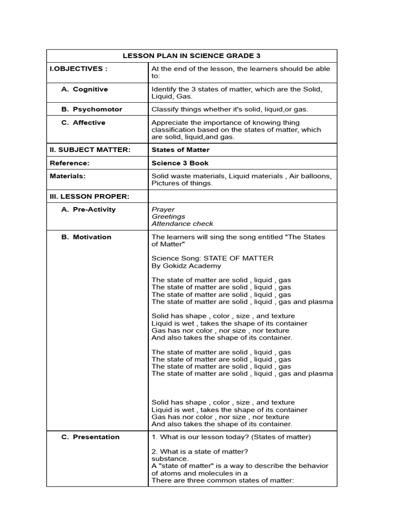 Semi Detailed Lesson Plan | PDF | Molecules | Water