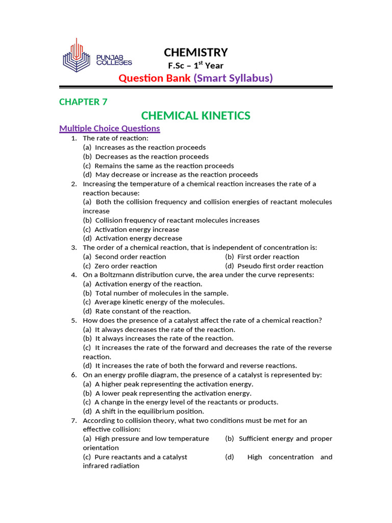 Chemistry1 Chemical Kinetics Work Sheet | PDF | Reaction Rate ...