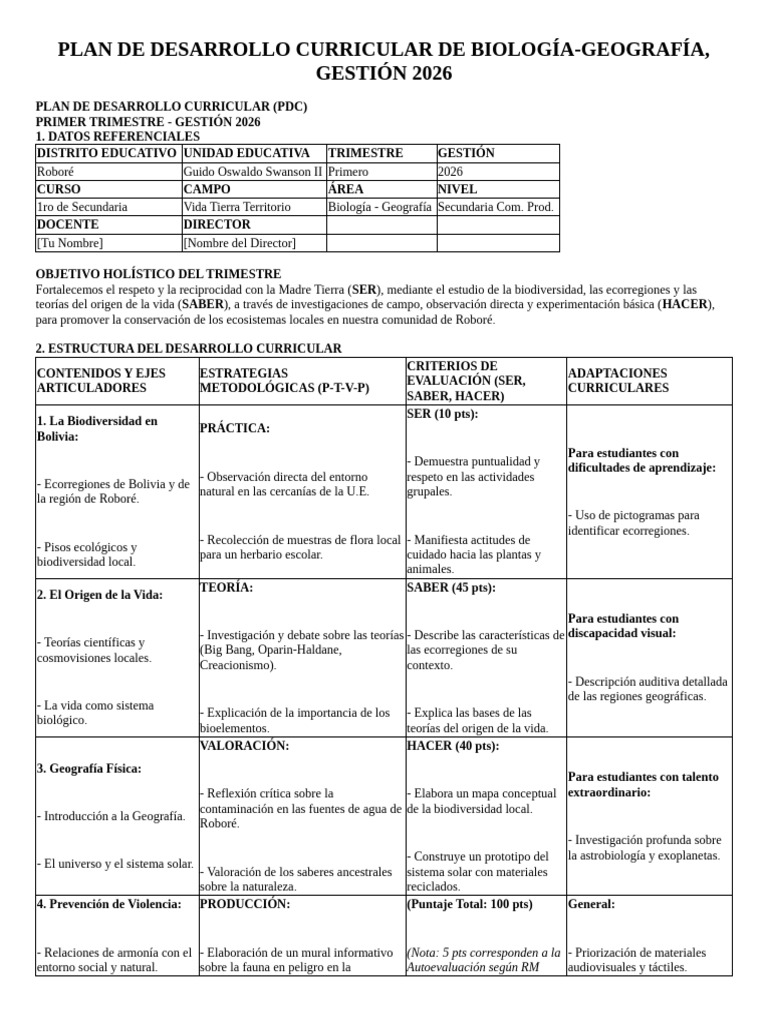 Plan de Desarrollo Curricular de Biología (2026) | PDF | Plan de ...