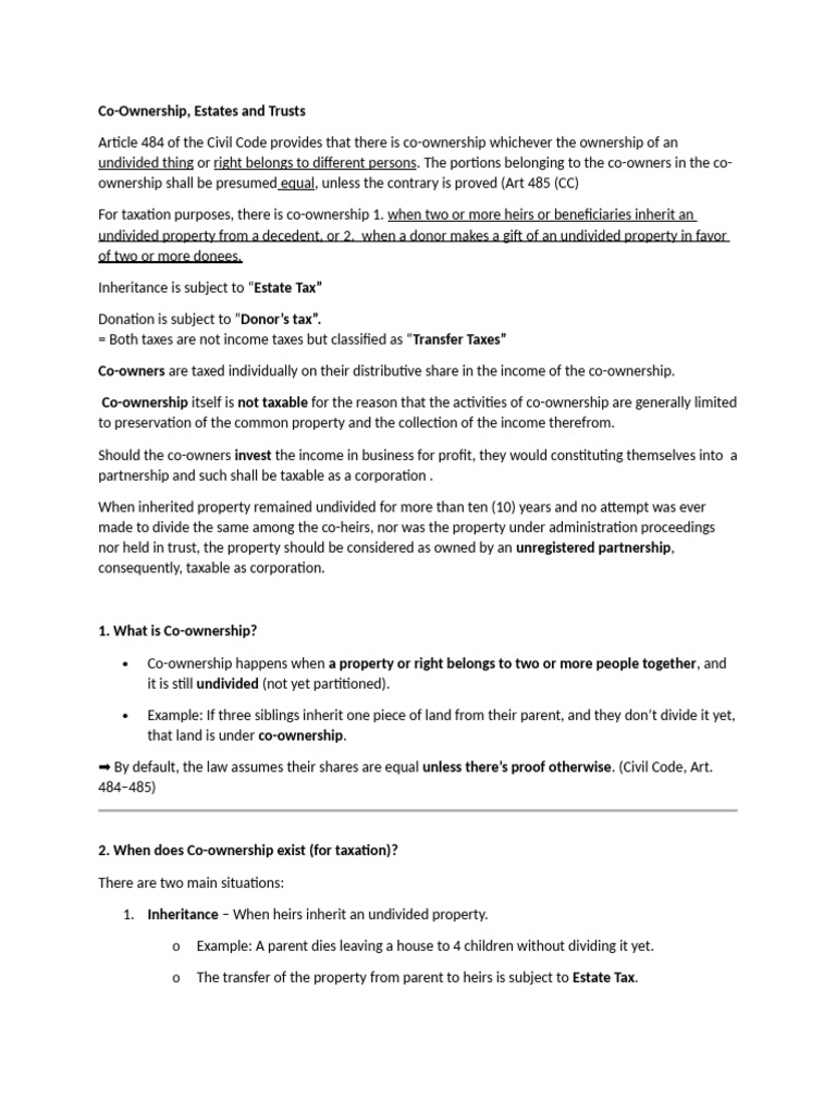 Co Ownership | PDF | Tax Deduction | Concurrent Estate