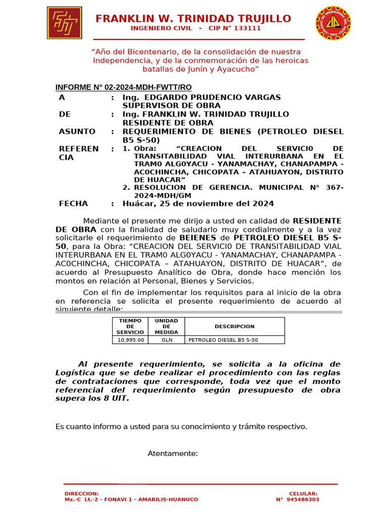 INFORMES DE R.O. N° 02 a N° 25 OK | PDF | Topografía | Ingeniería