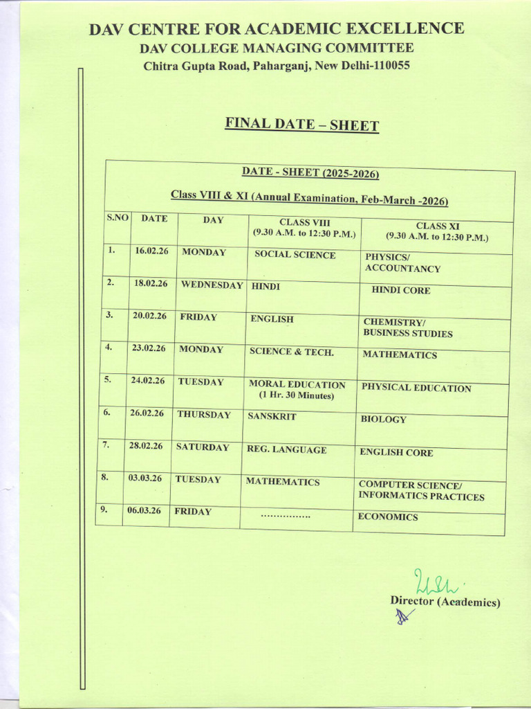 Final Datesheet | PDF