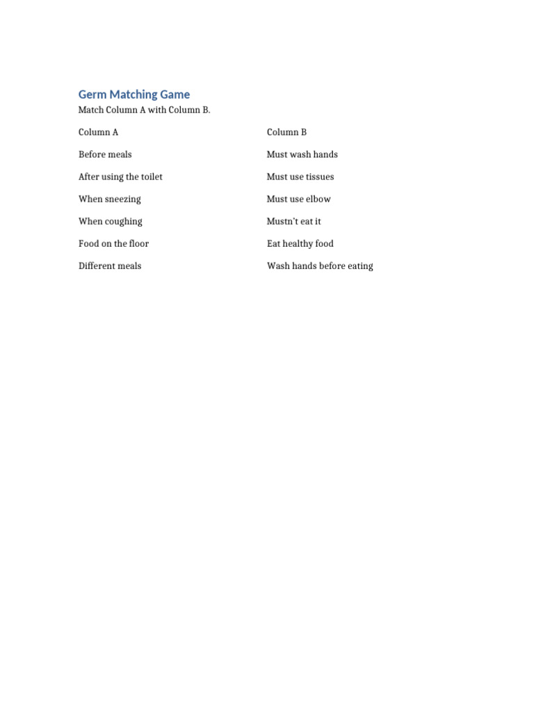 Germ Matching Game | PDF