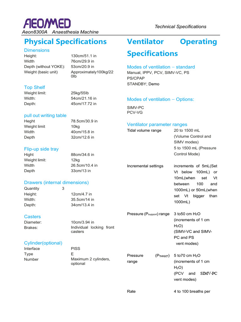 Aeon8300A Touch Screen Specifications Sheet V2.0 | PDF | Respiration ...