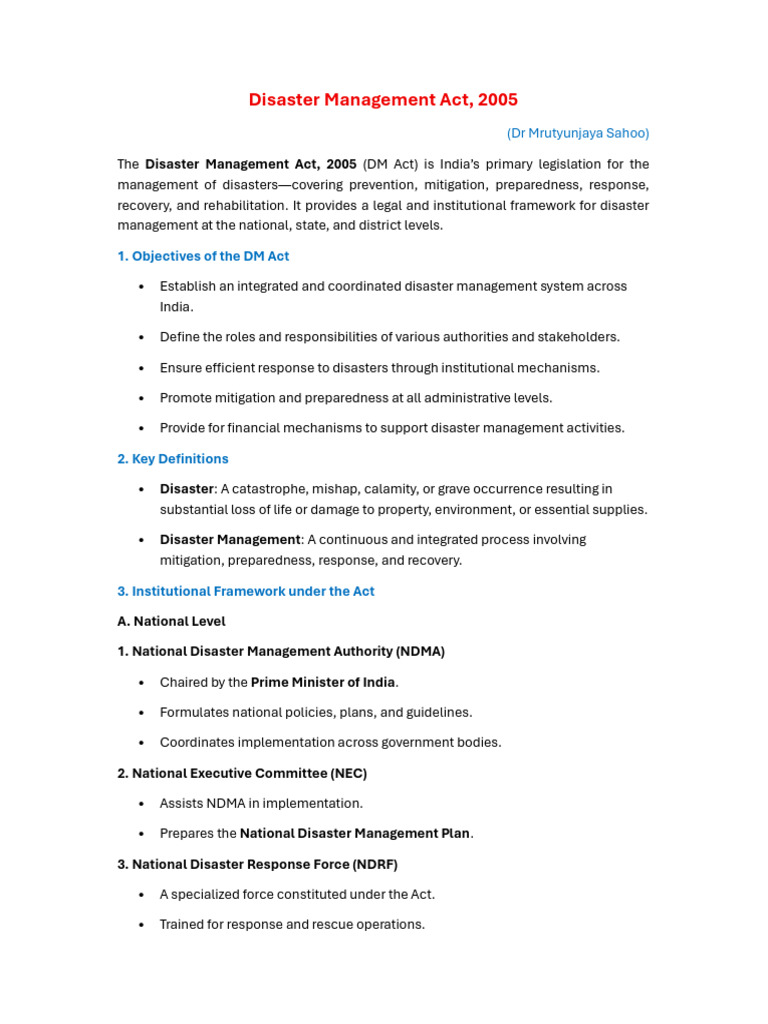 Disaster Management Act 2005 | PDF | Emergency Management | Disasters