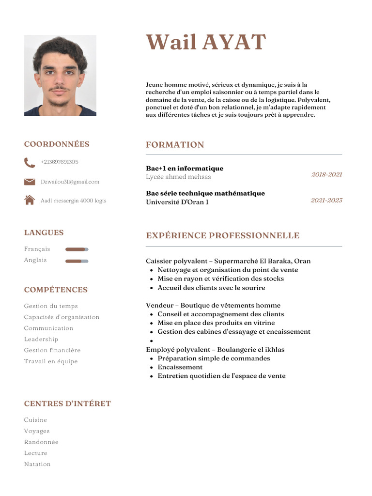 CV Français Simple Minimaliste Marron Et Blanc - 20250718 - 110700 ...