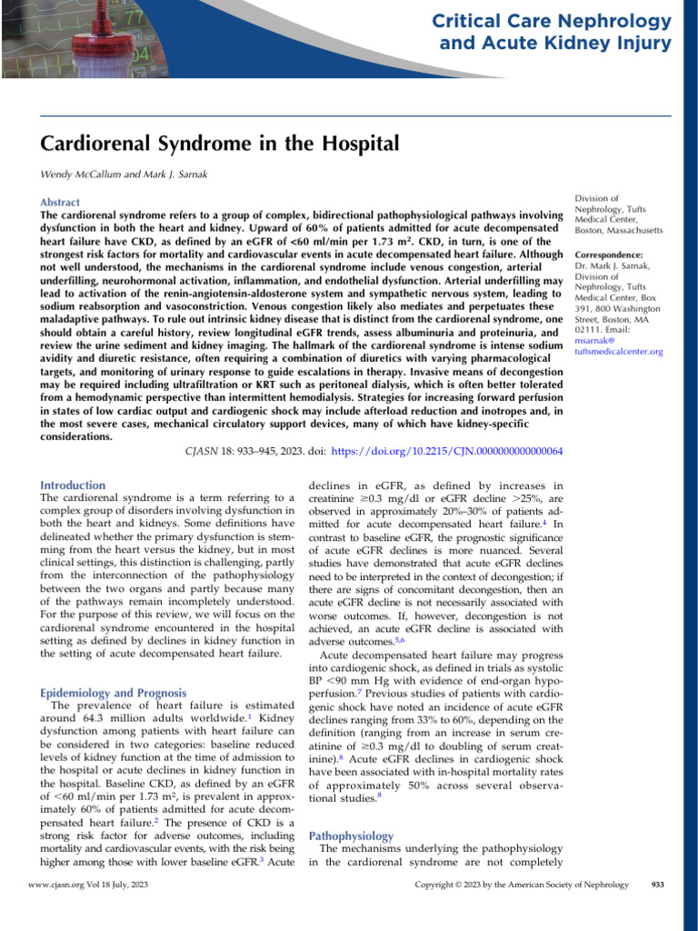 Cardiorenal Syndrome in The Hospital.16 | PDF | Abdomen | Medicine