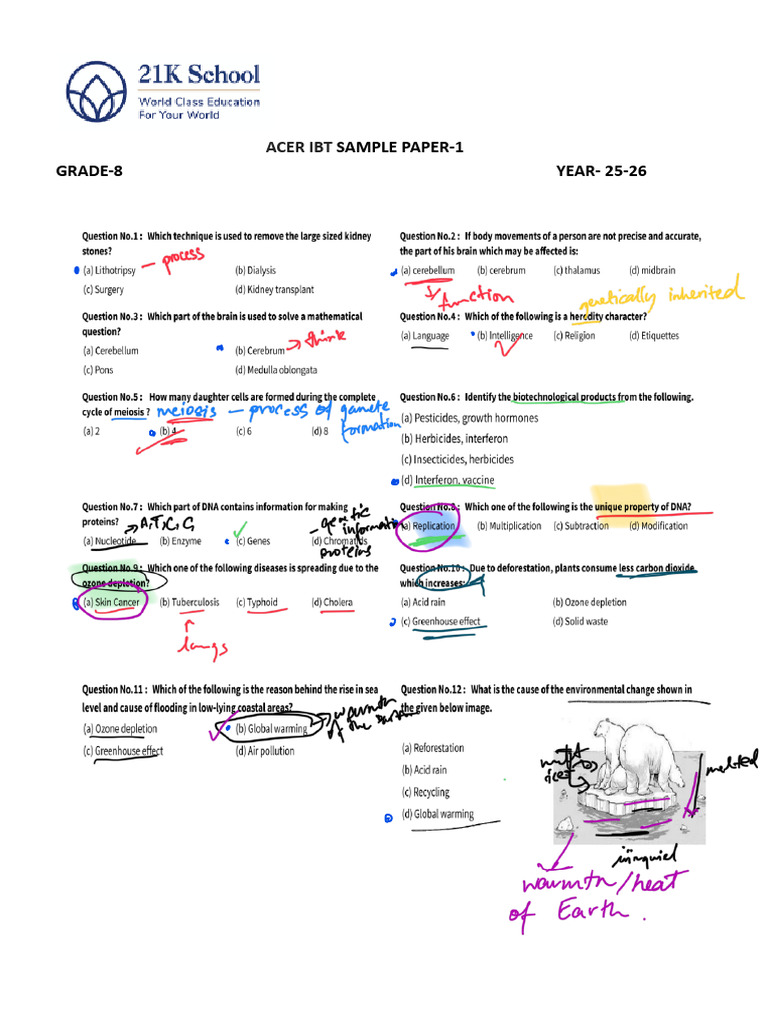 Acer Ibt Science Worksheet Grade 8 Science 2 | PDF