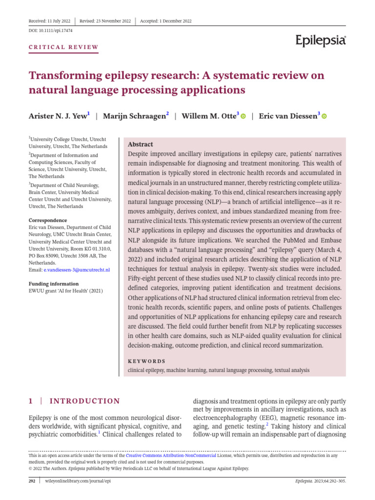 Transforming Epilepsy Research - NLP For Study | PDF | Epilepsy ...