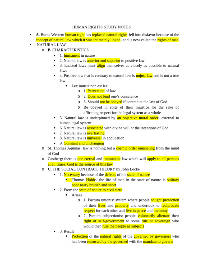 Human Rights Study Notes | PDF | Human Rights | Natural Law