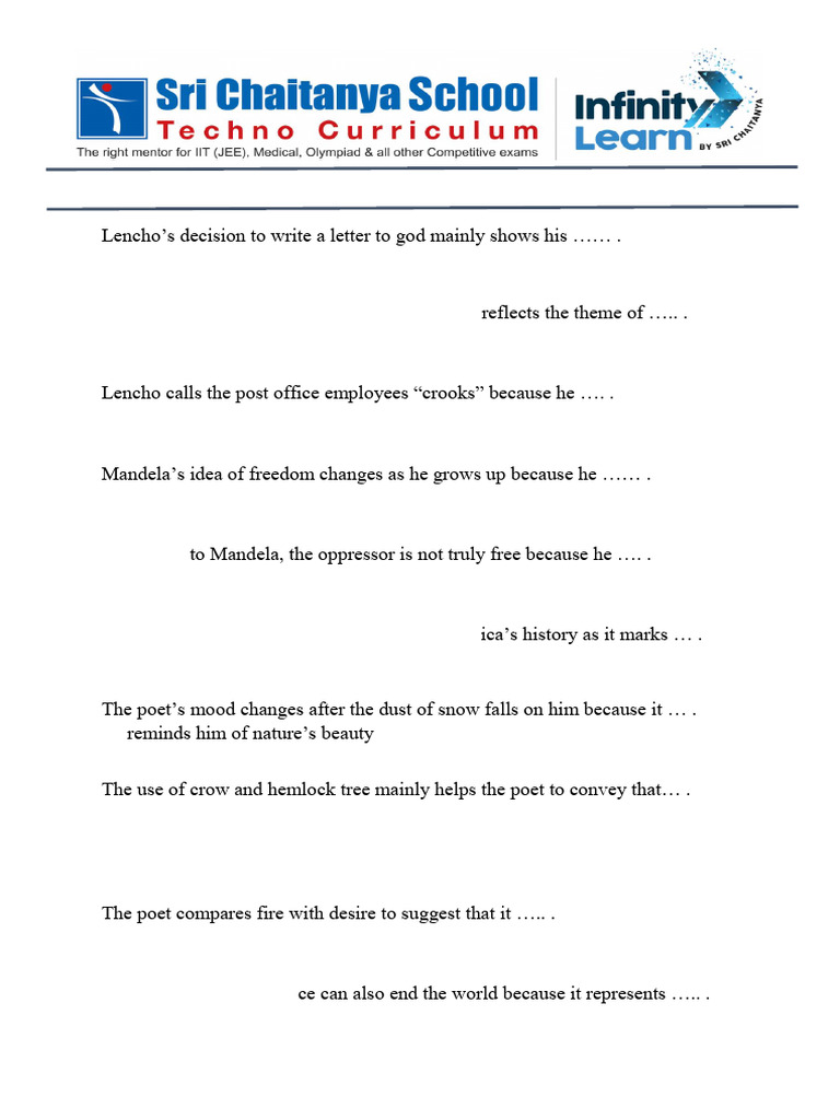 CBSE - X Class English Competency Based Worksheet - 1 & Key | PDF