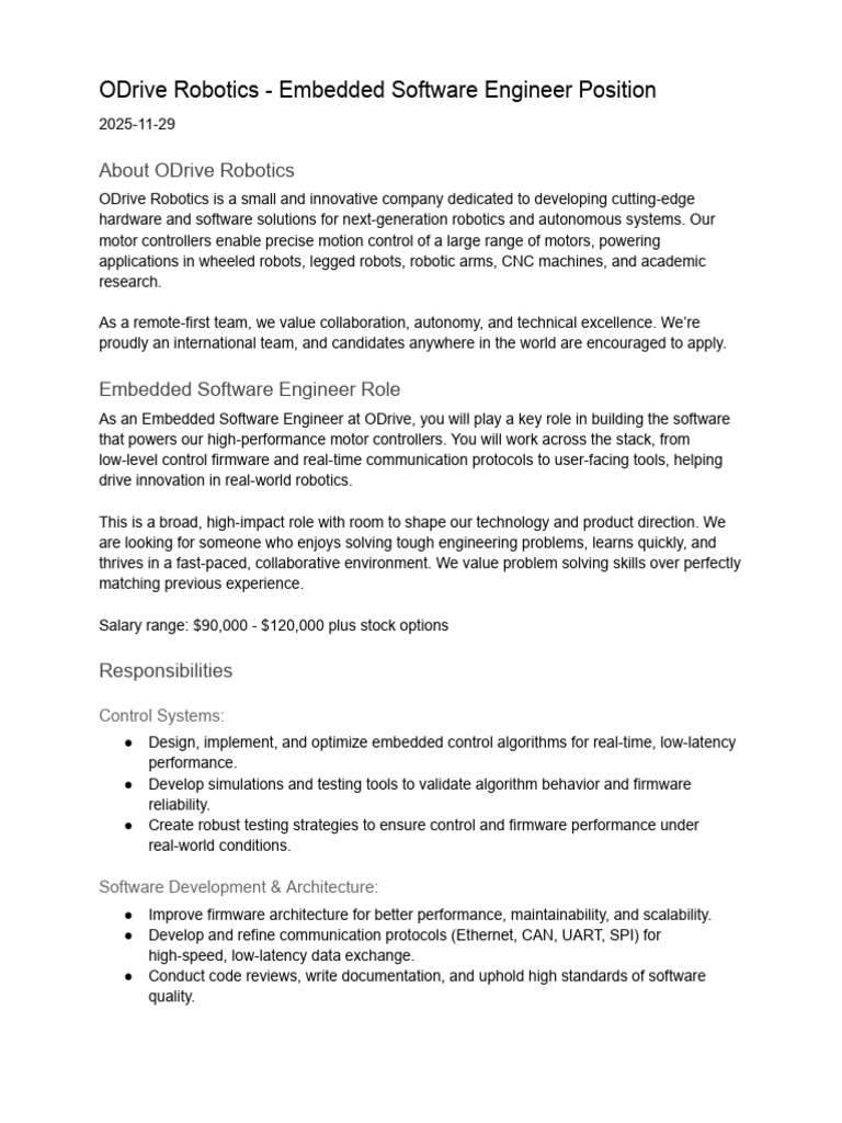 Embedded Software Engineer Job Description | PDF | Robotics | Embedded ...