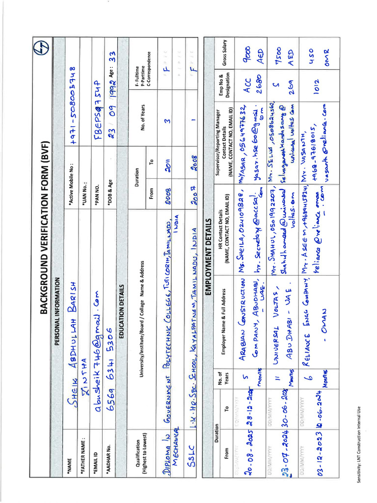 BGV Form | PDF