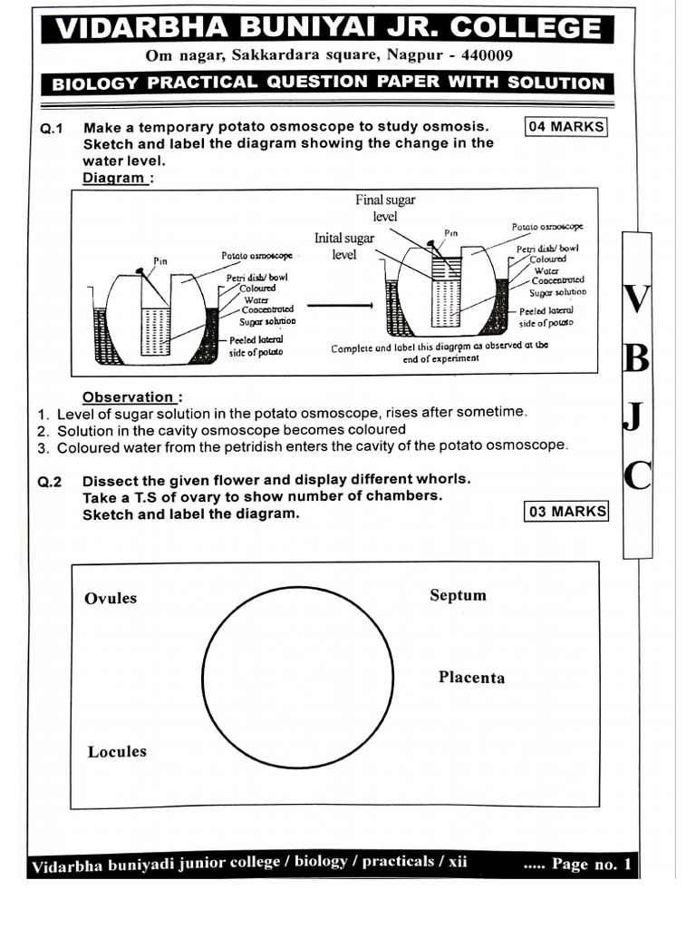 Biology Practical Question Paper | PDF