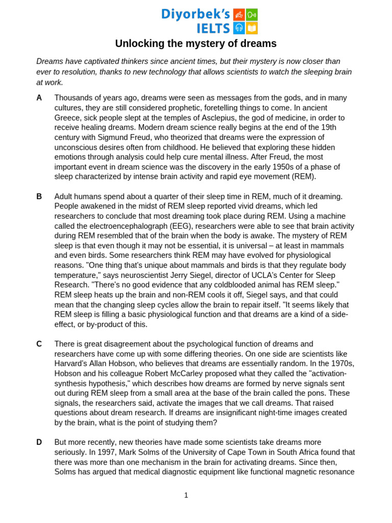 DAY 6 PASSAGE 3 | PDF | Dream | Rapid Eye Movement Sleep