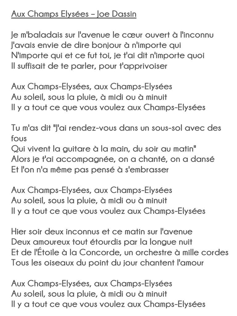 Aux Champs Elysees Paroles | PDF