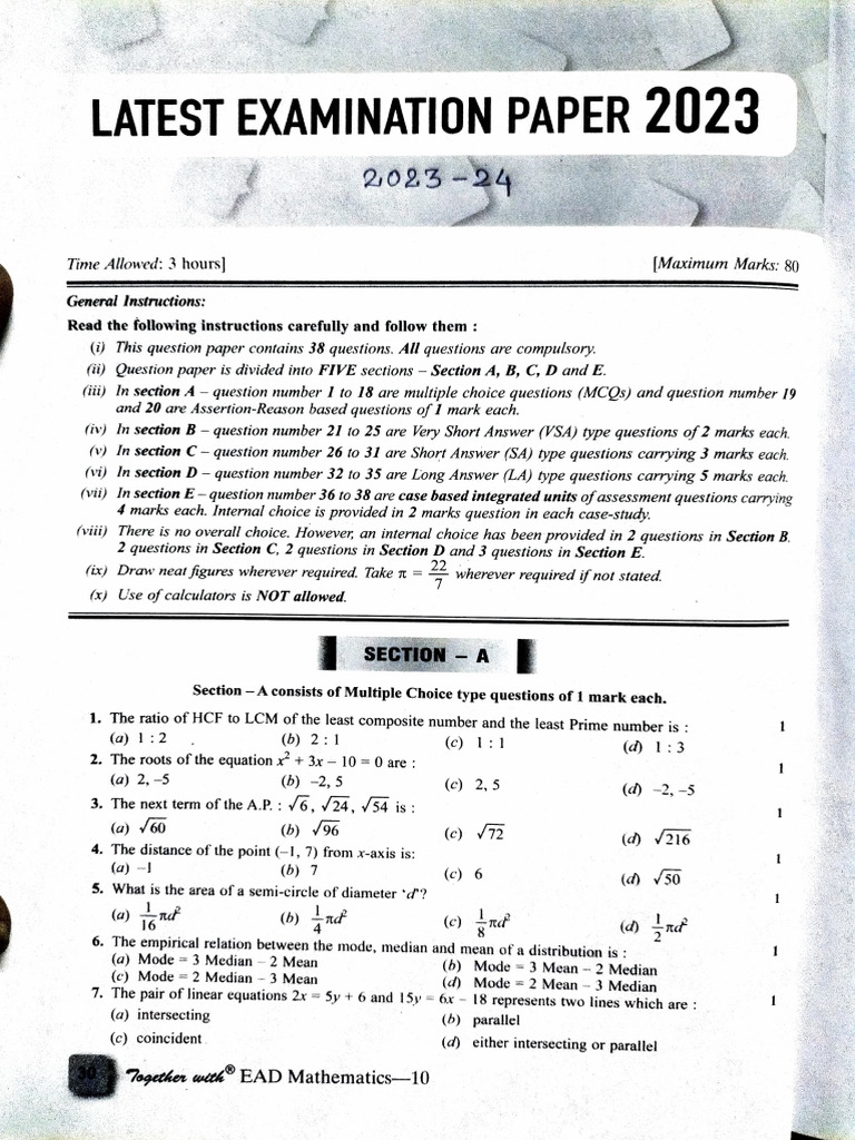 GR10 Math 2023-24 QP2& Ans Key | PDF | Circle | Angle