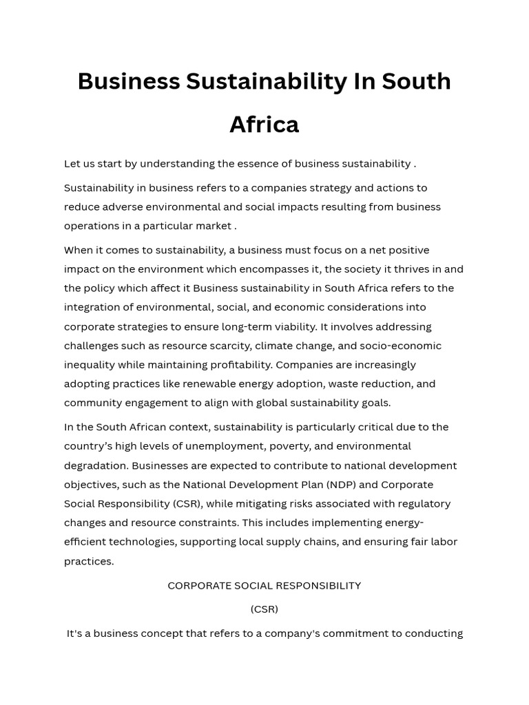 Business Sustainability in South Africa | PDF | Corporate Social ...