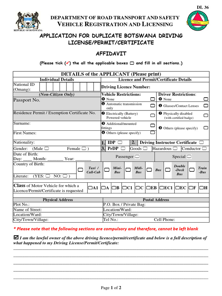 DL 36 Affidavit - Duplicate DL-Permit - 0 | PDF | Driver's License ...