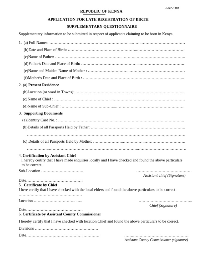 GP138B-Application for Late Registration of Birth | PDF | Government ...