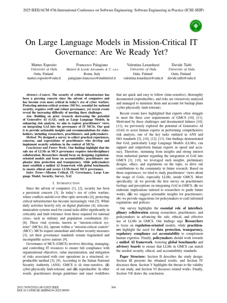 On Large Language Models in Mission-Critical IT Governance Are We Ready ...
