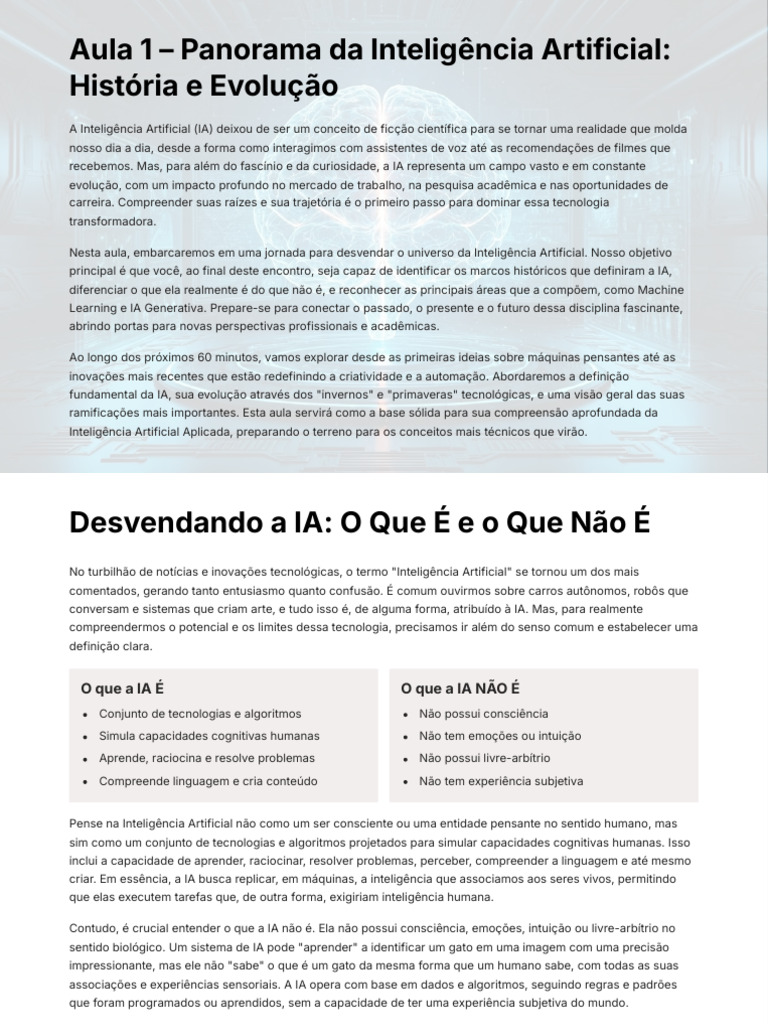 Aula 1 Panorama Da Inteligencia Artificial Historia e Evolucao | PDF ...