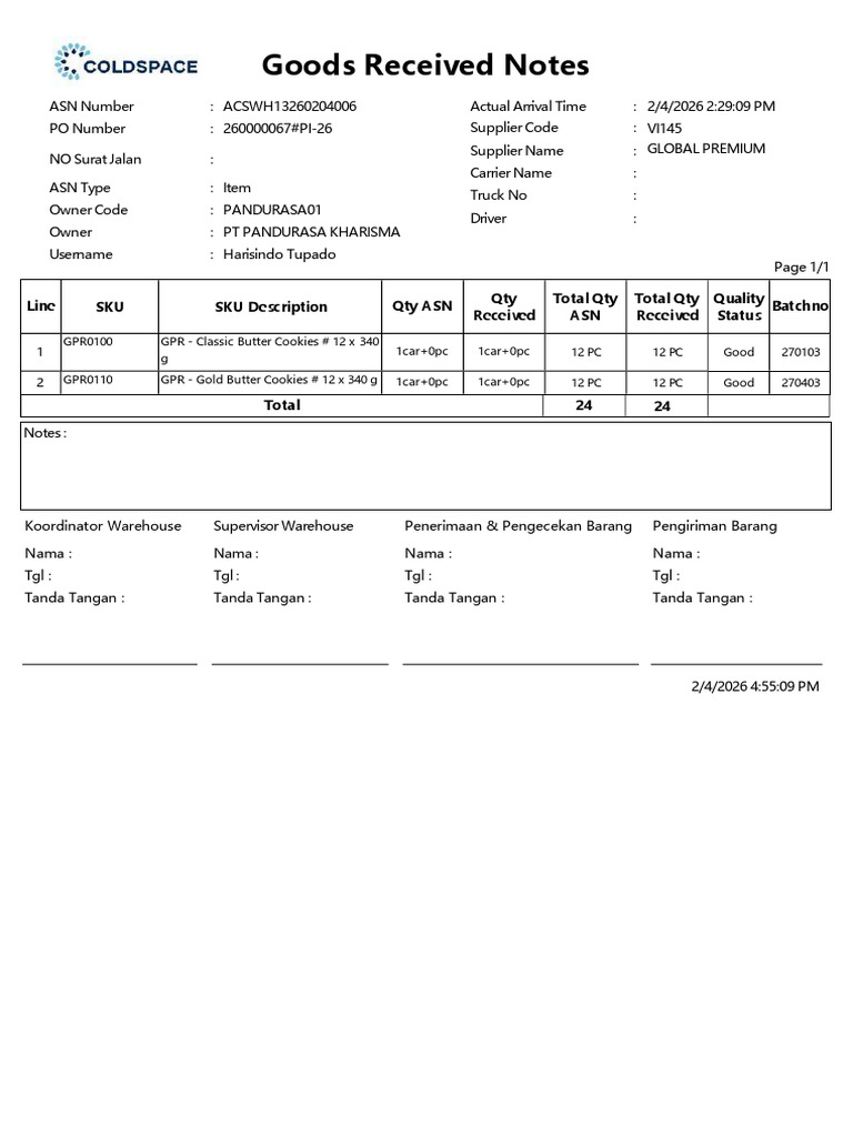 GRN Acswh13260204006 | PDF